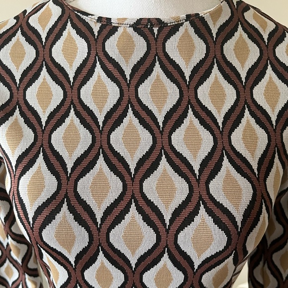 Zara Jacquard Knit Brown Geometric Retro Print Mini Shift Dress Size Small NWT - Picture 7 of 15